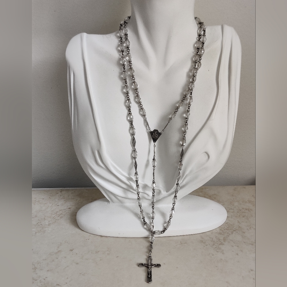 Antique Sterling Silver Crystal Rosary France